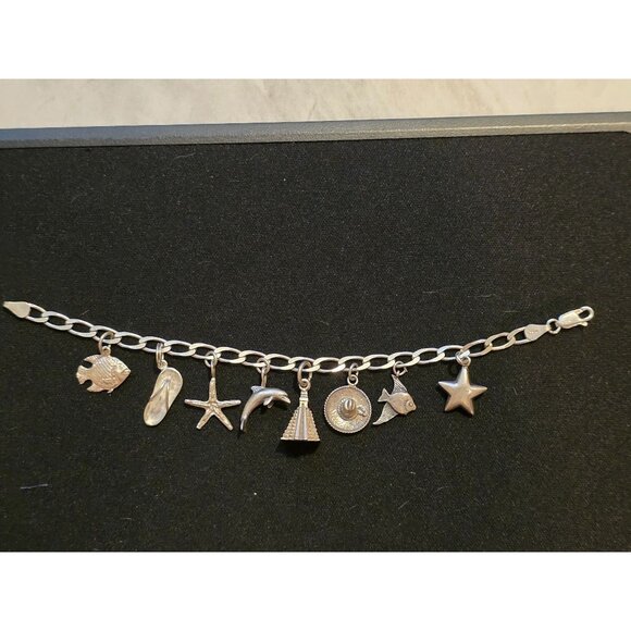 Sterling Silver Mexico Charm Bracelet With Ocean & Travel-Themed Charms - Picture 1 of 13